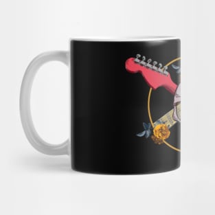 two strat guitars and raven skull Mug